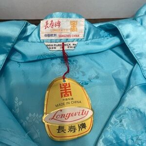 Longevity Blue Silk Robe with Floral Design